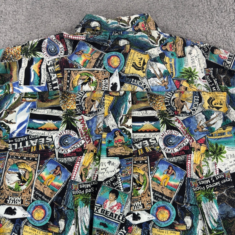 Lobo by Pendleton Mens XL Hawaiian Postcard Print Button Down Shirt Seattle Maui - Picture 11 of 11